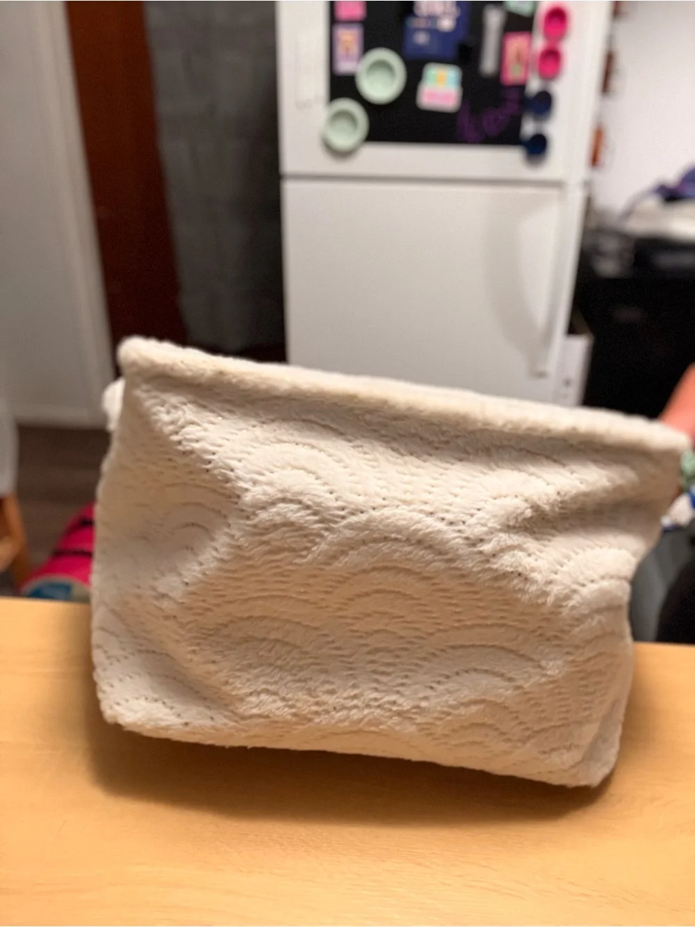 Cream Plush Textured Wave Storage Bin